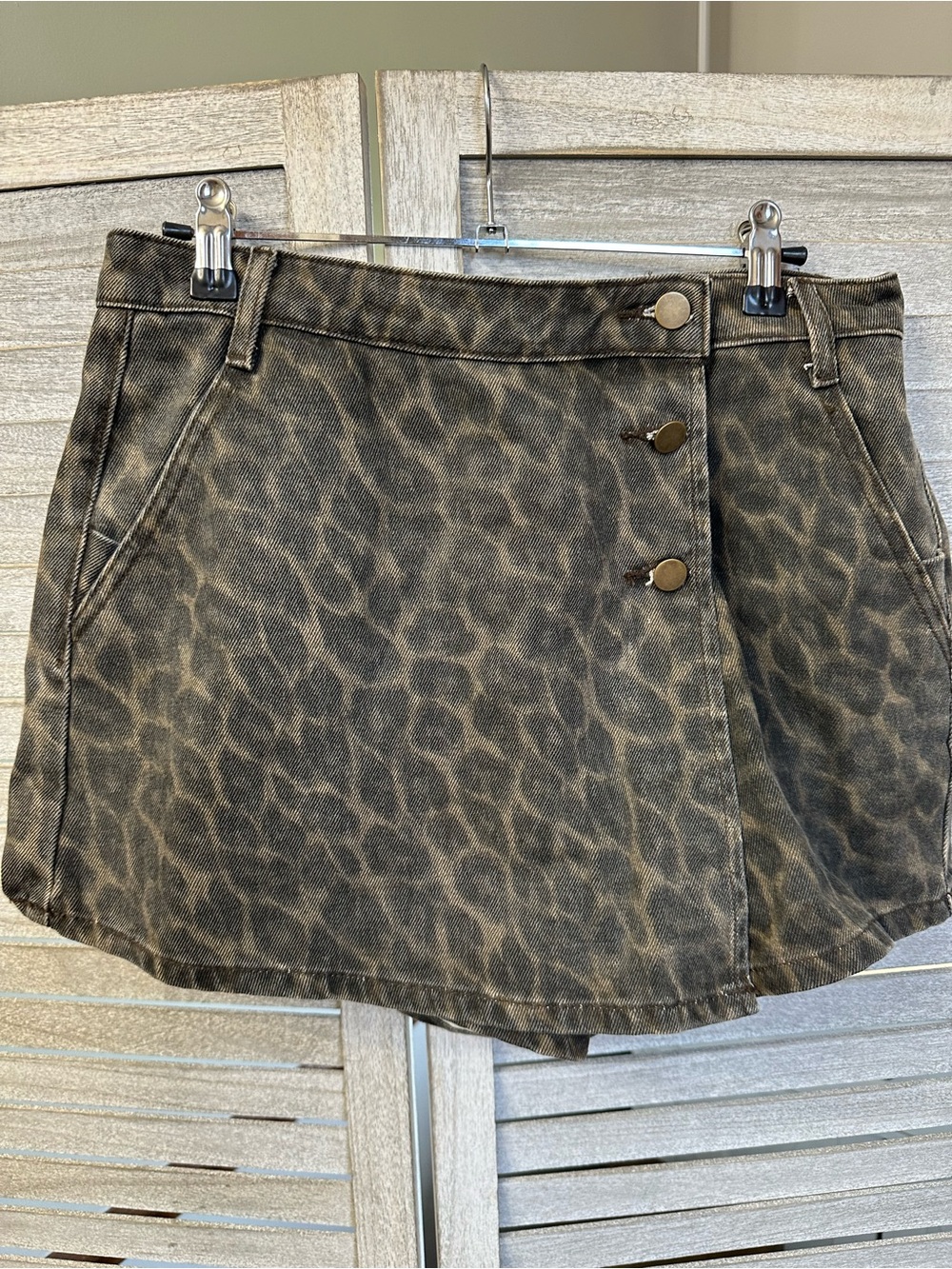 Leopard-Print Mini Skirt in Washed Black